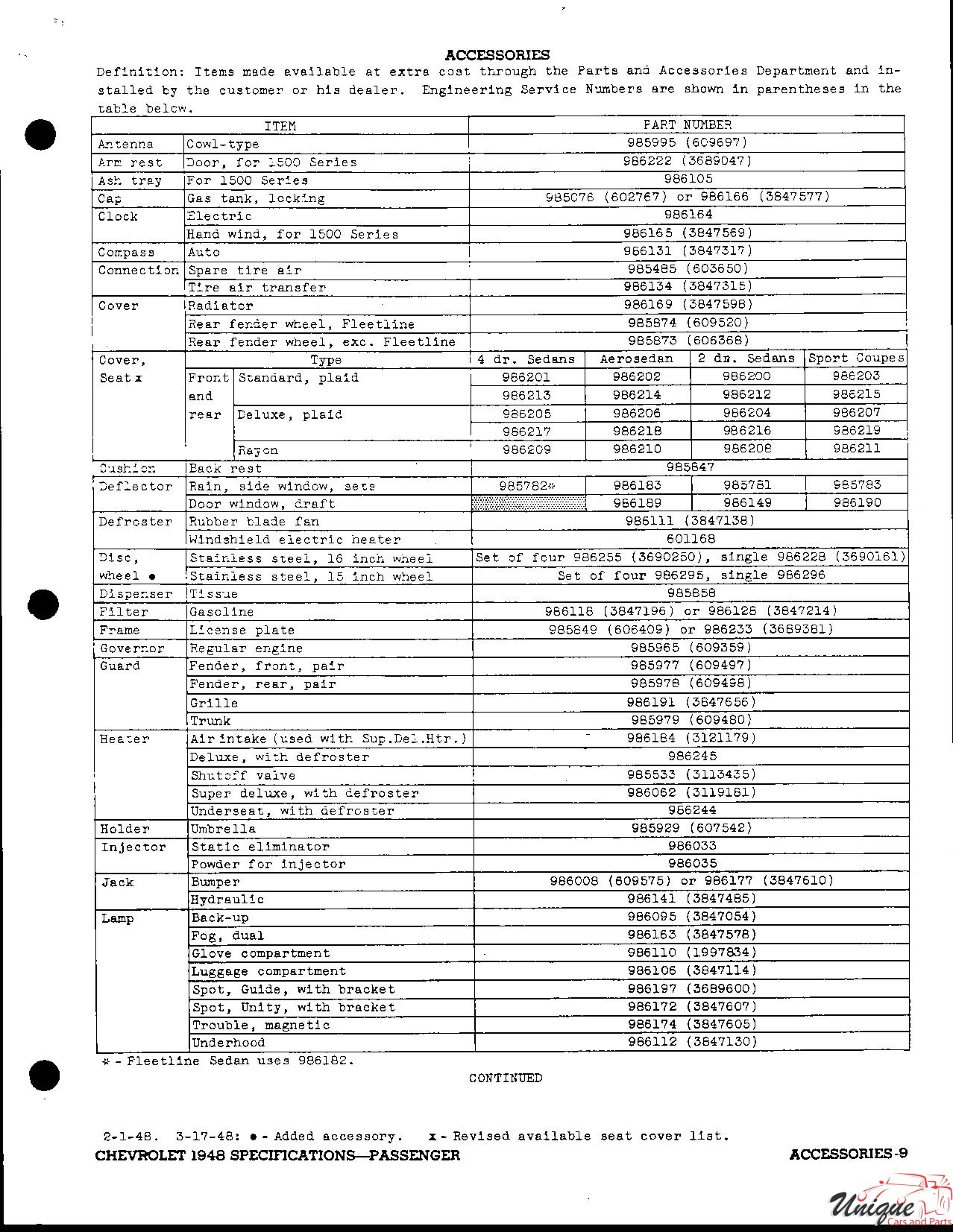 1948 Chevrolet Specifications Page 9